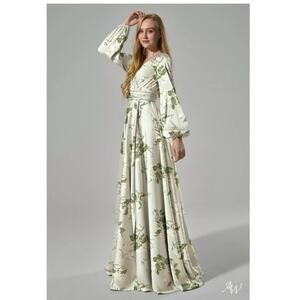 #25 MSRP $125 NWT AW BRIDAL CLEMENTINA SAGE GARDEN PARTY MAXI GOWN ♡SIZE 18♡